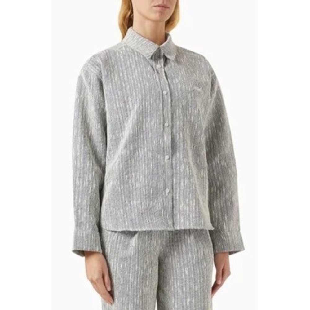Kith Overshirt Textured Tweed Long Sleeve Slub Boucle Boxy Fit L Button Down